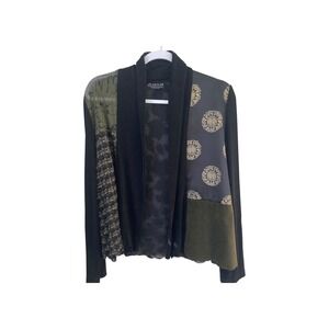 AHNI Hand Made Cardigan Jacket Abstract Patchwork Black Green Gold Size 1/M